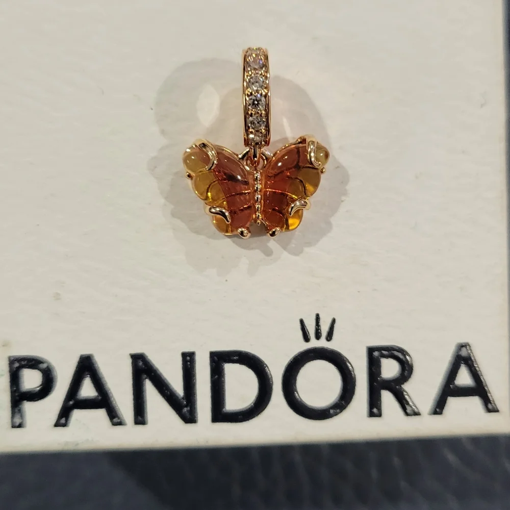 Pandora Rose Gold Butterfly Charm with Pink and Yellow Enamel Wings - Picture 3 of 6